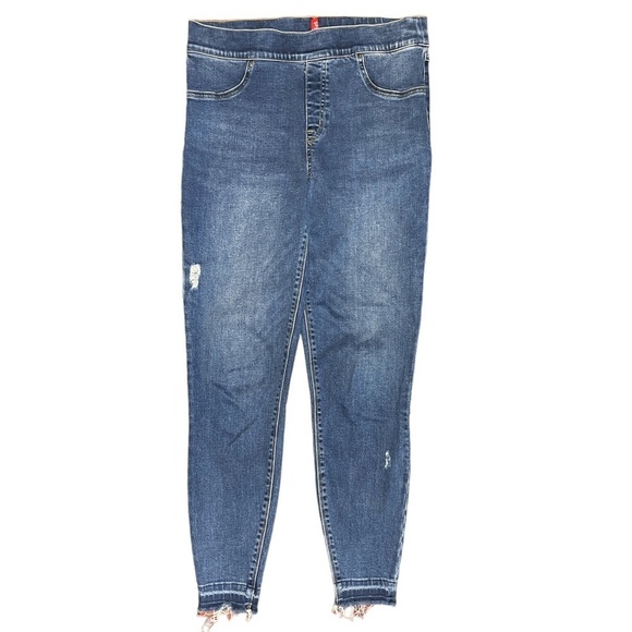 Spanx Distressed Denim High Rise Elastic Waist Jeggings Women's Large - Picture 4 of 11